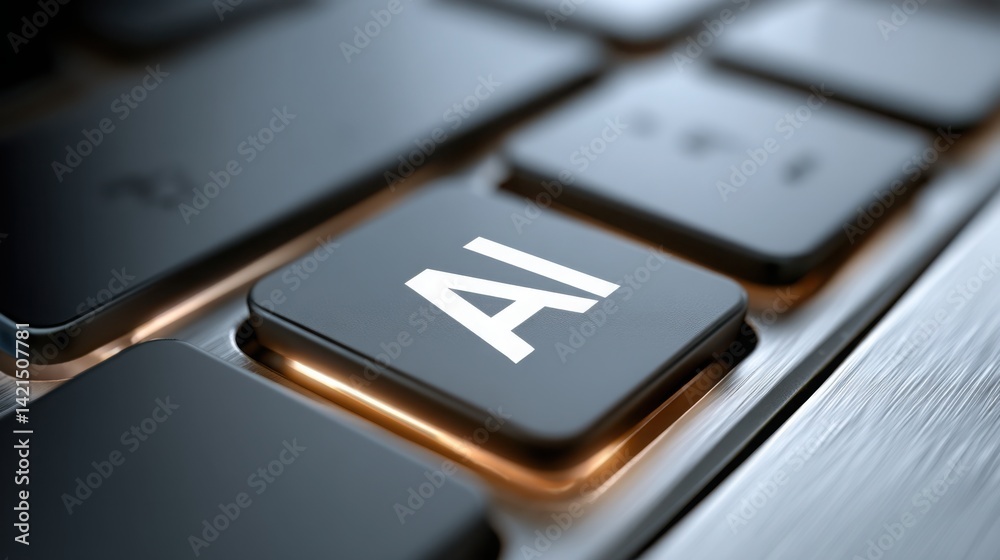 Poster close-up of a computer keyboard featuring a white arrow emphasizing the interface of technology and 