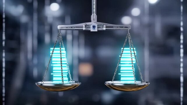 Artificial Intelligence and Ethics - A conceptual digital image weighing AI innovation against ethical concerns, represented by.