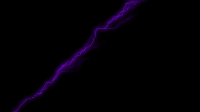 Electric vertical lightning bolt striking animation on black background
