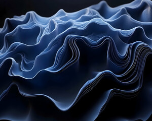 Obraz premium Abstract blue wave layers; undulating textured fabric, deep navy shades. Perfect for design backgrounds or presentations.