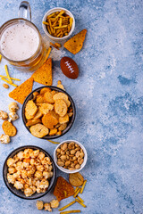 Beer and different snacks for Superbowl or football party