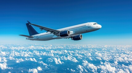 Fototapeta premium Airplane Flying Above Clouds in Clear Blue Sky During Daytime