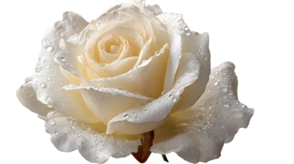 White Rose with Water Droplets Isolated on Transparent Background