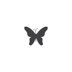 A minimalist, monochrome butterfly icon featuring elegant, symmetrical wings and delicate antennae. Its clean silhouette makes it versatile for nature-related designs, beauty brands, environmental the