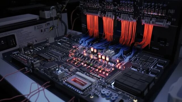 Computer - A high-performance quantum computer with glowing circuits processing vast amounts of data at ultra-speed.