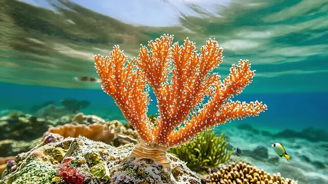 Coral reef restoration projects combating marine biodiversity loss, using AI-driven monitoring and sustainable intervention tech.
