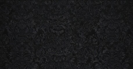 Deep black gothic damask, seamless wallpaper with rich floral details, wallpaper, seamless, rich