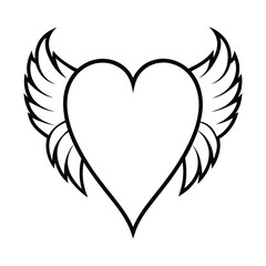 Heart with Wings Outline Suitable for Artistic or Romantic Designs