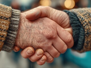 Fototapeta premium Close-up of two people shaking hands in a gesture of agreement.