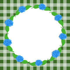 Rose frame, Rose frame with checkered background, Checkered rose frame, Blue rose frame, Blue rose frame