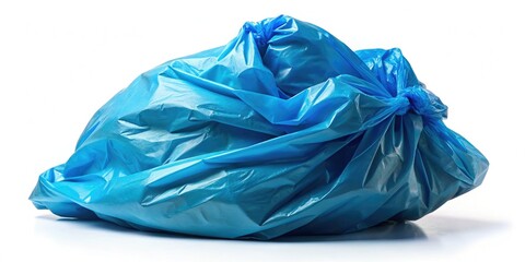 Close-Up Blue Garbage Bag, Isolated White Background, High-Resolution Food Photography Image