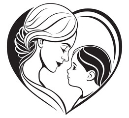 Vibrant Mother and Child Love Emblem with Floral Design Art & Illustration