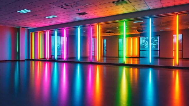 Vibrant Dance Studio with Neon Lights