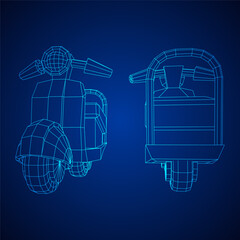 Delivery scooter for lifestyle design courier. Business express delivery concept. Wireframe low poly mesh vector illustration