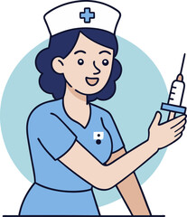 Nurse Holding Syringe and Smiling Vector Art, Flat Vector Illustration