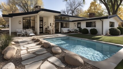 Modern home with pool and patio