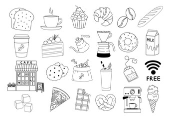 Cafe illustration drawing set icon