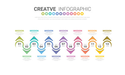 Infographic design template with numbers 13 option for Presentation infographic, Timeline infographics, steps or processes.