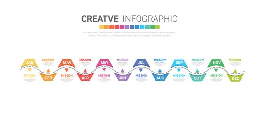 Fototapeta premium Presentation business infographic template, Timeline for 12 months, 1 year, can be used for workflow, process diagram, flow chart.