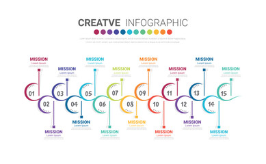 Infographic template with numbers 15 option can be used for workflow layout, diagram, number step up options.