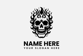 Fire skull vector logo template, flaming skull illustration with bold and intense graphic design