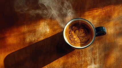 A hot cup of coffee, surrounded by a cozy atmosphere, offering warmth and comfort for a peaceful and relaxing moment