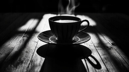 A steaming cup of hot coffee creating a cozy and inviting atmosphere..