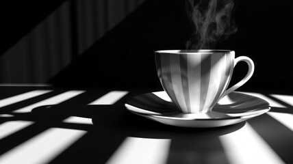 A steaming cup of hot coffee creating a cozy and inviting atmosphere..