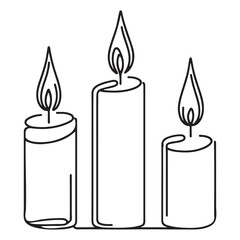 Three candles with flames line art vector illustration drawing
