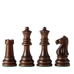HighQuality Wooden Chess Pieces Queen Rook Knight Set isolated on transparent background