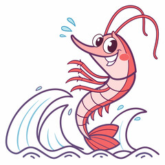 Shrimp Hopping by the Sea – Cute Vector Style