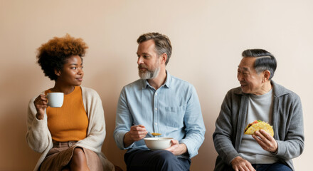 Diverse group of adults enjoying breakfast together