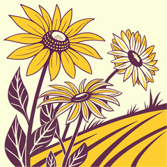 Sunflowers with Pop Art Inspired Thick Lines and Bright Tones