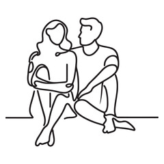 Minimalist Couple Silhouette Sitting Together Graphic Relationship Art Design