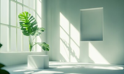 Minimalist room with plant and sunlight