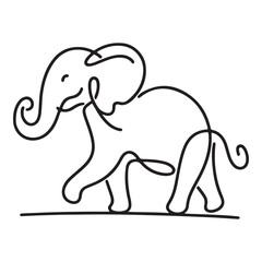 Cute Elephant Walking Silhouette Single Line Animal Illustration Design