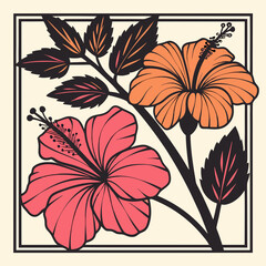 Tropical Hibiscus with Vibrant Red, Pink, and Orange Colors