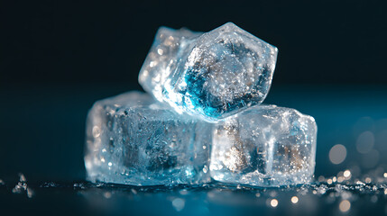 Ice Cubes Stacked on Reflective Surface
