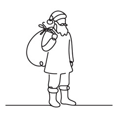 Line Art Santa Claus with Gift Bag Illustration for Christmas