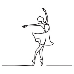 Elegant Ballerina Performing Line Art Silhouette Vector Illustration