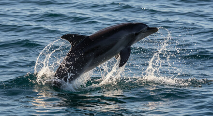 Dolphin Jumping Out of the Water with Splashing Waves