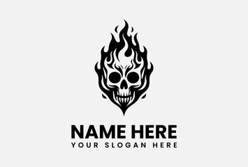 Menacing skull engulfed in flames, bold biker-style logo template for motorcycle clubs and extreme sports branding © vectorvovdesign