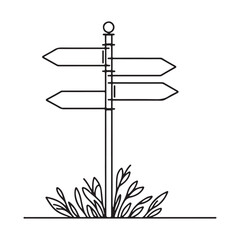 Directional Signpost Vector Illustration One Line Art Isolated Design