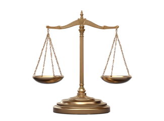 A classic scale of justice isolated on a transparent background PNG.