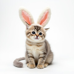 Adorable Blue-Eyed Kitten Wearing Easter Ears