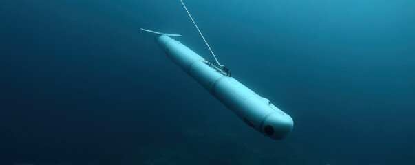 Fototapeta premium Underwater robotics team testing AI submarine in deep ocean. advanced technology showcases innovation and exploration in marine environments, highlighting future of underwater research