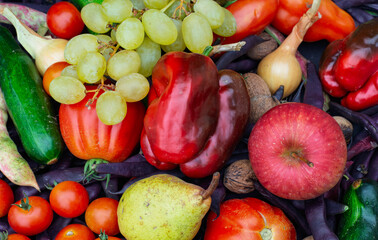 fresh fruit and vegetables harvested in the fields without pesticides
