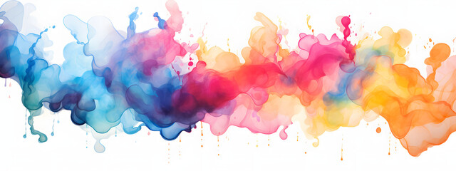 Obraz premium Colorful abstract watercolor background with vibrant ink splashes and artistic paint textures, watercolor rainbow splash, rainbow splashes, spray-paint style, color field.