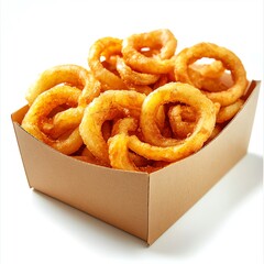 Golden Curly Fries, Crispy and Delicious, Served in a Cardboard Box. A perfect snack