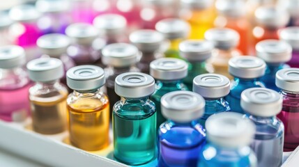 Colorful Vials of Liquid in Scientific Laboratory Setting for Experiment